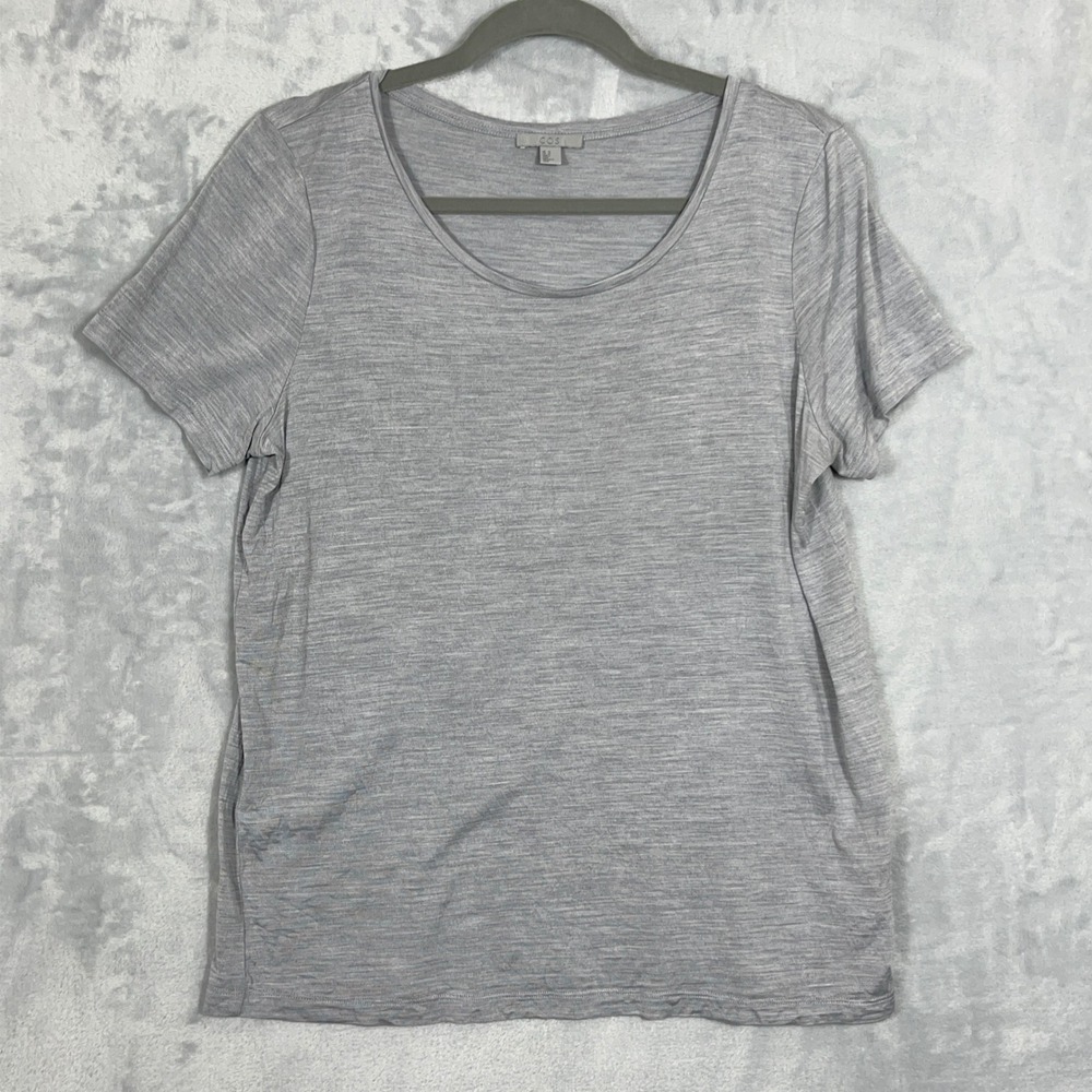 COS Women T-Shirt M Gray 100% Silk Scoop Neck Short Sleeve Heathered Minimalist